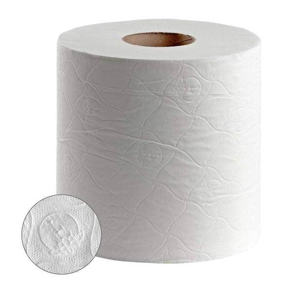 Carta asciuga mani per dispenser di stoppini, microincollata, riciclata, due strati (confezione da sei unità)